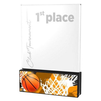 Akrylátová trofej APLA200M01 | Basketball (Výška cm 16, Vložit text či logo na trofej 55kč, Štítek na pohár 48x16)