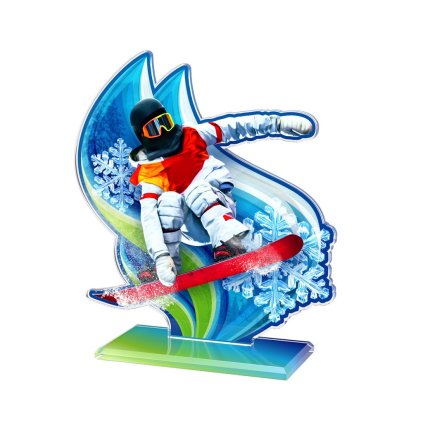 Akrylátová trofej AWF M70 | Snowboard (Výška cm 13,5, Barva plnobarevná, Štítek na pohár 60x25)