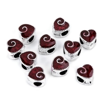 Kovové korálky s velkým průvlekem srdce 10x10 mm