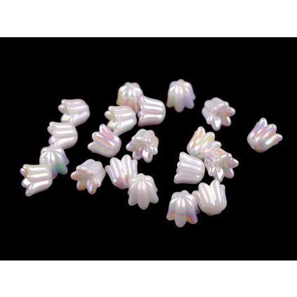 Plastové korálky s AB efektem zvoneček / sukýnka 12x14 mm