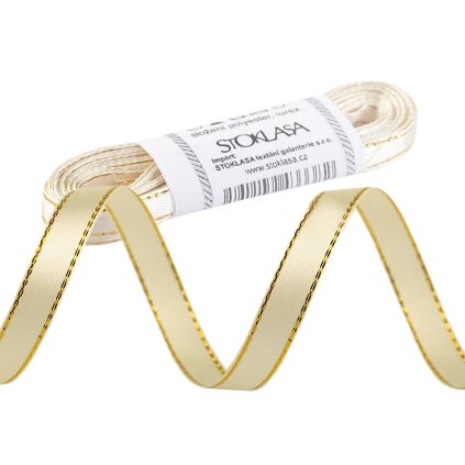 Atlasová stuha s lurexovým okrajem svazky po 5 m šíře 6 mm vánoční (Varianta 3 červená zlatá, Balení 5 m)