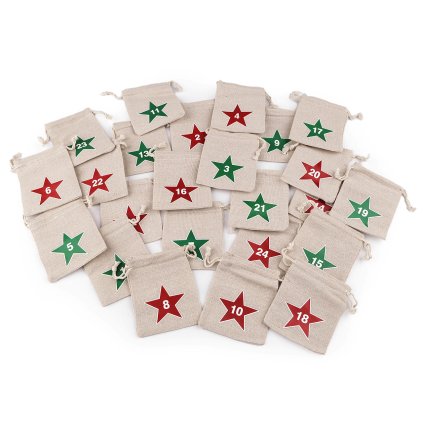 Sada pytlíků s čísly 1-24 na adventní kalendář 8x10 cm bavlněné