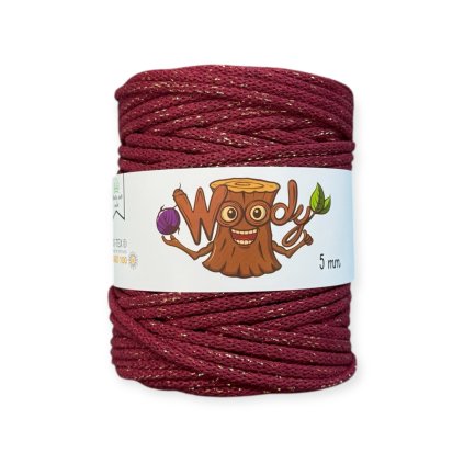 Woody 5 mm – Vínová se zlatou nitkou (100m)