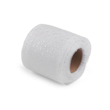 Tylová stuha se stříbrnými puntíky šíře 75 mm