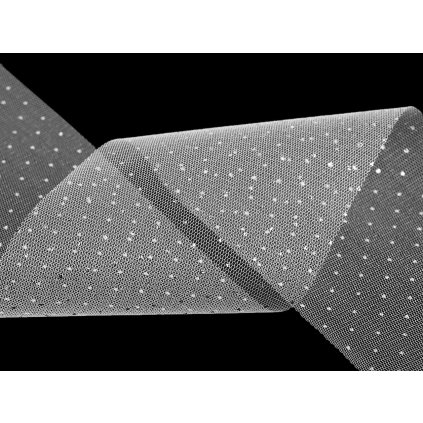 Tylová stuha se stříbrnými puntíky šíře 10 cm