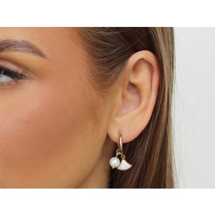 Náušnice z nerezové oceli kroužky s perlou (Varianta 2 zlatá, Balení 1 pár)