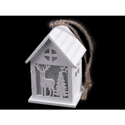 Dřevěný domeček svítící k zavěšení