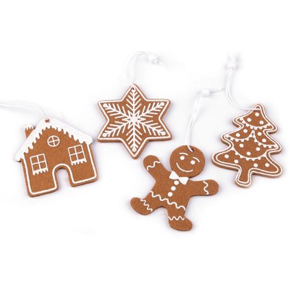 Vánoční perníčky k zavěšení filc (Varianta 2 hnědá přírodní stromeček, Balení 4 ks)