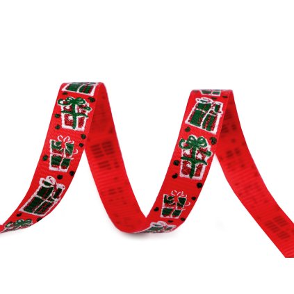 Vánoční rypsová stuha s glitry šíře 10 mm (Varianta červená, Balení 90 m)