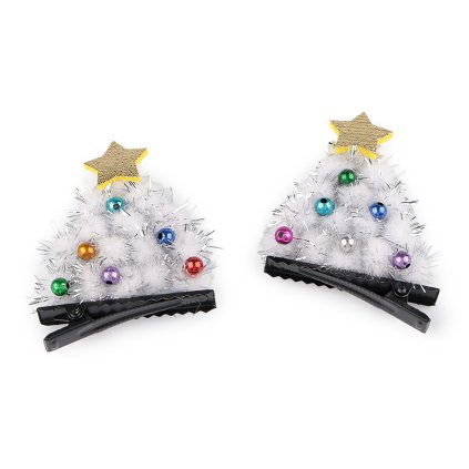 Párty sponky do vlasů vánoční stromeček (Varianta 1 bílá, Balení 1 pár)
