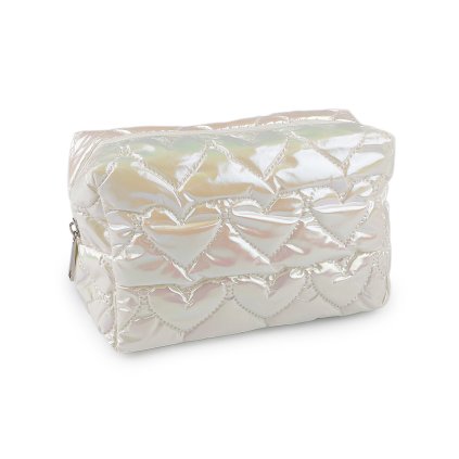 Kosmetická taška / pouzdro prošívané, srdce 18x11 cm holografické (Varianta 1 krémová nejsvět., Balení 1 ks)
