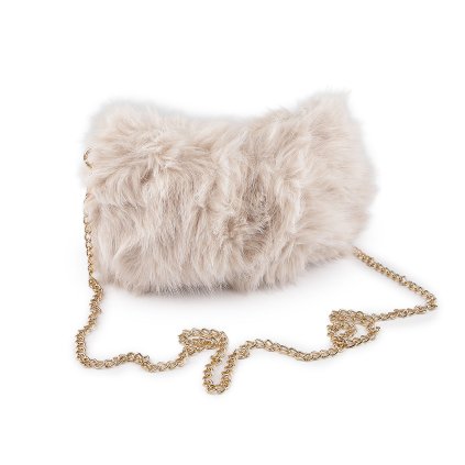 Kožešinová kabelka s kovovým řetízkem 24x19 cm (Varianta 1 krémová nejsvět., Balení 1 ks)