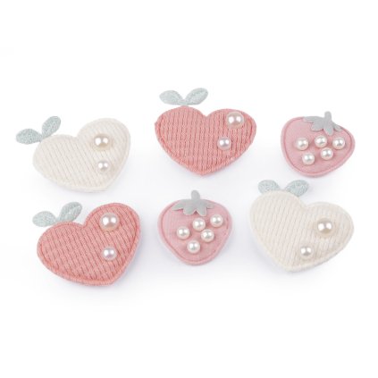 Aplikace / nášivka jahoda, srdce (Varianta 1 pudrová jahoda, Balení 2 ks)