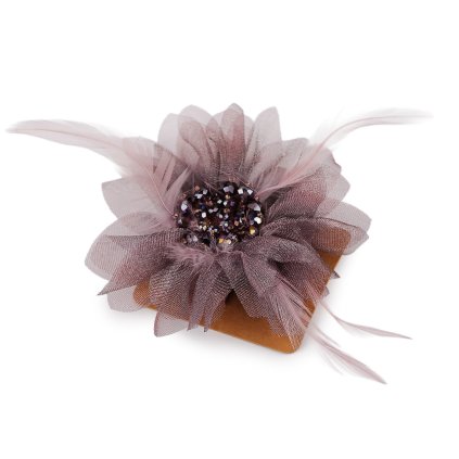 Brož se skleněnými broušenými korálky a peřím (Varianta 2 krémová, Balení 1 ks)