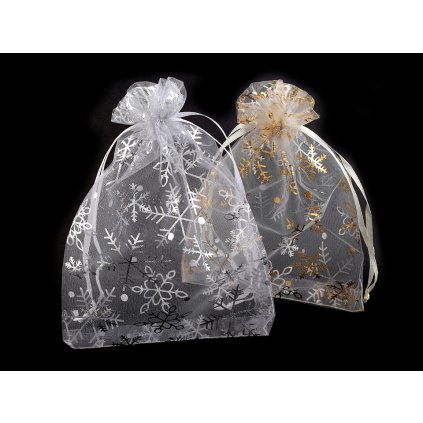 Vánoční dárkový pytlík vločky 13x18 cm organza