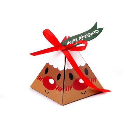 Vánoční dárková krabička pyramida - sob, Mikuláš, sněhulák, skřítek (Varianta 1 bílá sněhulák, Balení 10 ks)