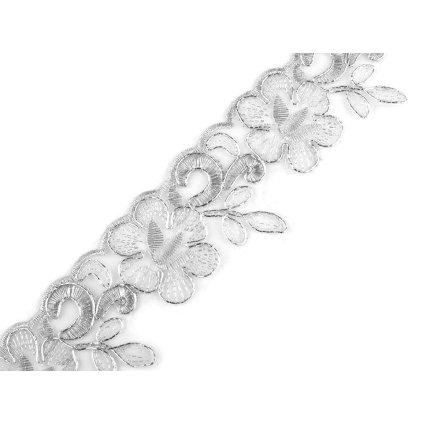 Vyšívaný prýmek na monofilu šíře 58 mm s lurexem (Varianta 1 stříbrná, Balení 1 m)