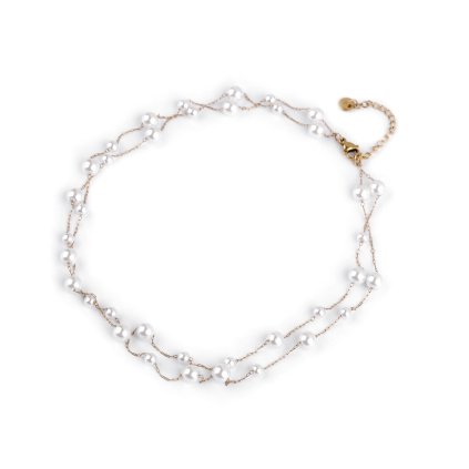 Náhrdelník dvojitý z nerezové oceli se skleněnými perlami