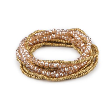 Pružné náramky z rokajlu a broušených korálků sada 10 ks (Varianta 1 zlatá, Balení 1 sada)