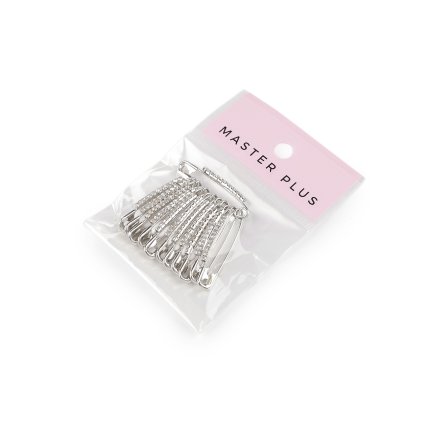 Ozdobný spínací špendlík s broušenými kamínky délka 39 mm (Varianta 1 stříbrná, Balení 12 ks)