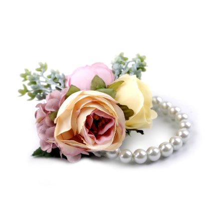 Perlový náramek svatební pro družičky s květy (Varianta 3 krémová nejsvět., Balení 1 ks)