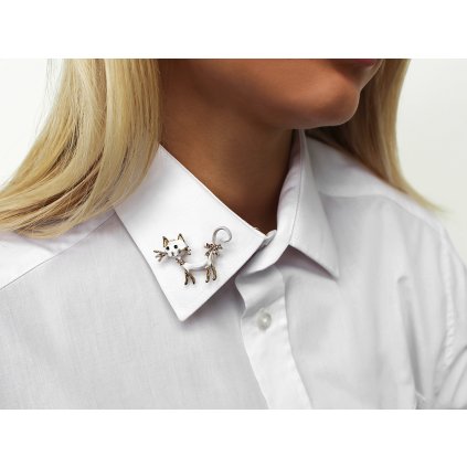 Brož kočka (Varianta 4 černá broušené kamínky, Balení 1 ks)