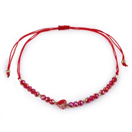 Náramek shamballa srdce a broušené korálky s AB efektem (Varianta 1 červená, Balení 1 ks)