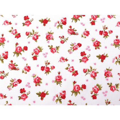 Bavlněná látka / plátno růže (Varianta 1 (7) bílá červená, Balení 1 m)