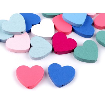 Dřevěné korálky srdce 20x23 mm (Varianta mix, Balení 100 ks)