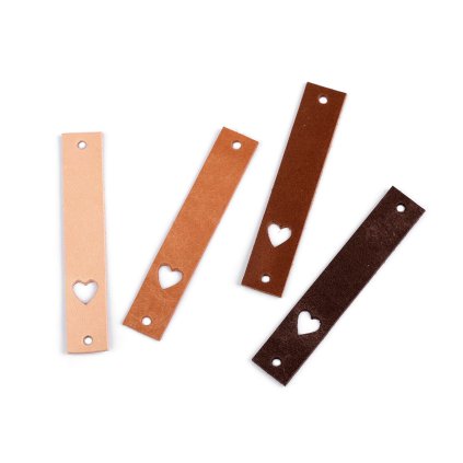 Kožený štítek srdce 12x70 mm (Varianta 1 přírodní sv., Balení 1 ks)