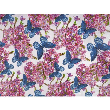 Bavlněná látka / plátno květy / motýli šíře 220 cm