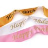 Narozeninová saténová šerpa Happy Birthday šíře 9,5 cm (Varianta 1 bílá zlatá, Balení 1 ks)