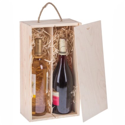 1026 drevena krabicka na dve vina s vysuvnym vikem 36x21x11 cm