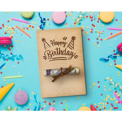 319 drevena karta na penize happy birthday
