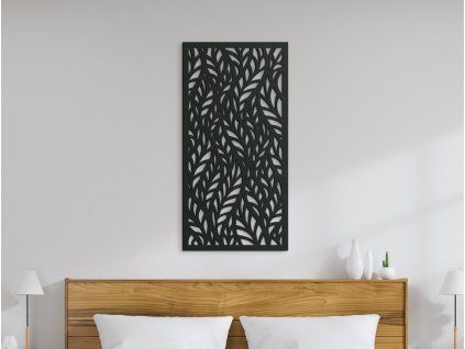Holzbild BLÄTTER (Bildabmessungen 31 x 15,5 cm, Bildfarbe Grau)