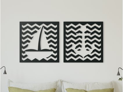 53544 2 teiliges wandbild anker mit boot