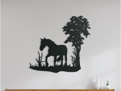 Holzsticker EINSAMES PFERD UNTER EINEM BAUM