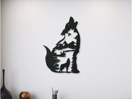 Holzsticker HEULENDER WOLF (Bildabmessungen 44,5 x 29 cm, Bildfarbe Grau)