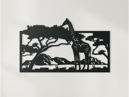 Holzbild für die Wand GIRAFFE IN DER SAVANNE
