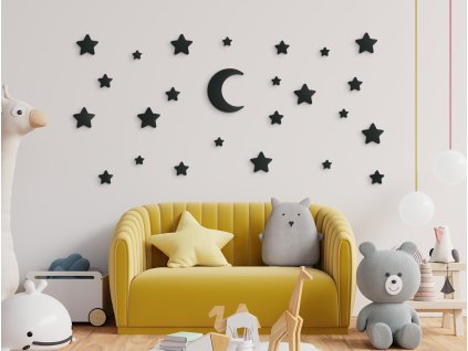 Set aus Kinderstickern für die Wand MOND UND STERNE (25 Stücl)