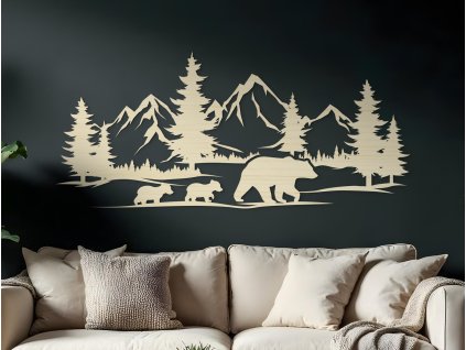 Holzbild für die Wand BÄREN IN DEN BERGEN