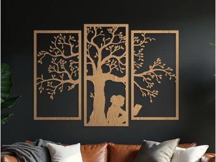55755 3 teiliges wandbild madchen unter einem baum