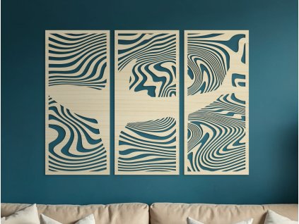 3-teiliges Wandbild aus Holz HAIFISCH IM MEER