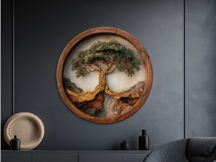 Okrúhly Strom života Stabilita (Bildabmessungen 90 x 88,5 cm, Oberflächenfinish 3D)