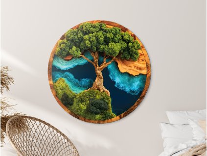 Machový Strom života Koruna (UV tlač) (Bildabmessungen 89 x 89 cm, Oberflächenfinish 3D)