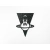 Holzsticker SITZENDER ASTRONAUT (Bildabmessungen 29,5 x 22,5 cm, Bildfarbe Grau)