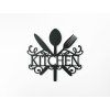 Holzaufschrift Kitchen mit Besteck und Dekor (Bildabmessungen 32,5 x 34,5 cm, Bildfarbe Grau)