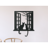 Holzsticker FENSTER MIT KATZEN (Bildabmessungen 39 x 32,5 cm, Bildfarbe Grau)