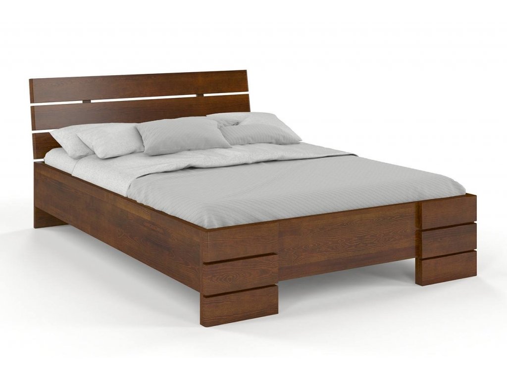 Masivní postel Sandemo High z borovice - ořech