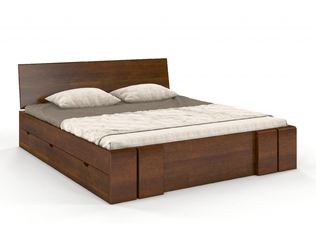 Masivní postel s úložným prostorem Vestre borovice - ořech